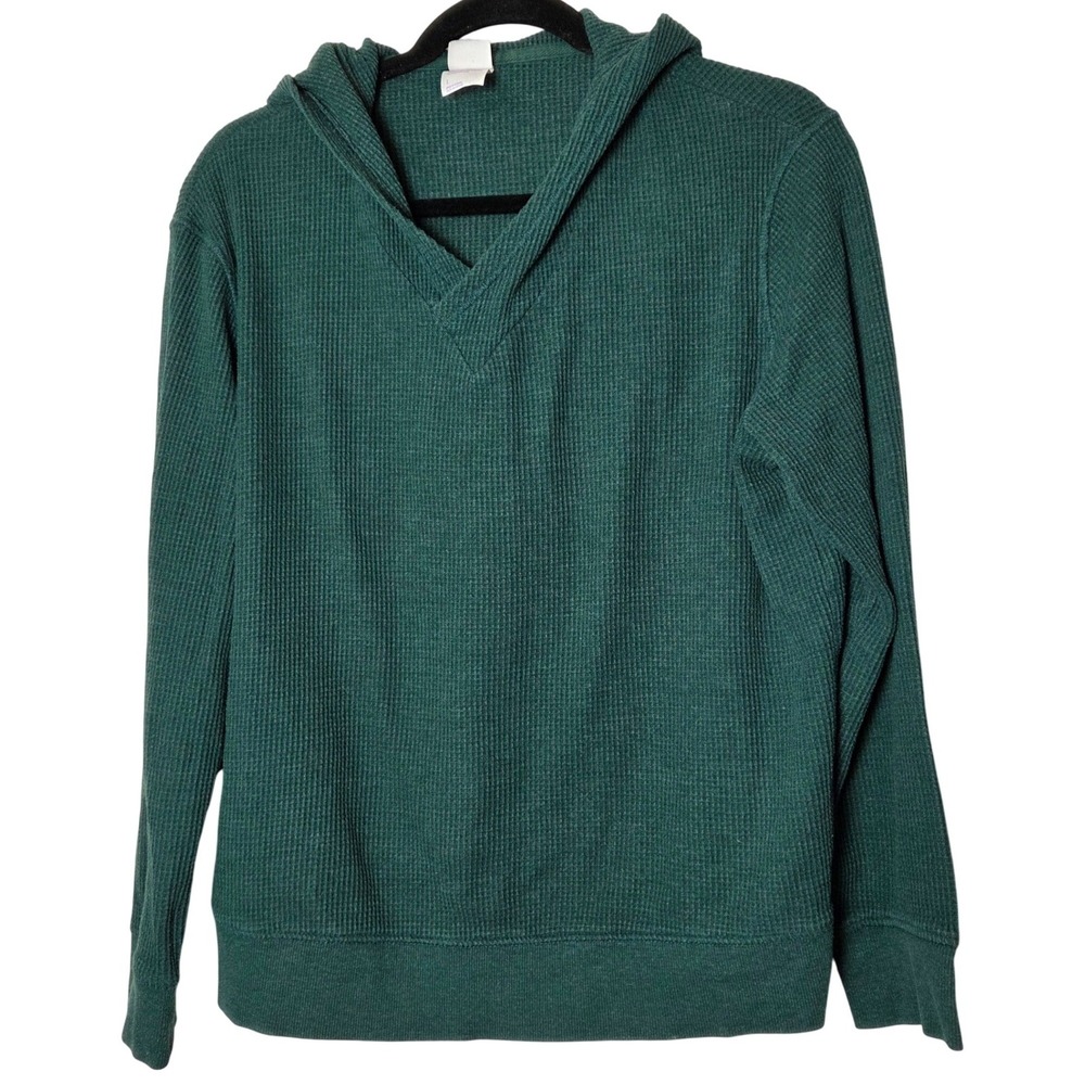 Dark Green Thermal Waffle Knit Hooded Long Sleeve Womens‎ size